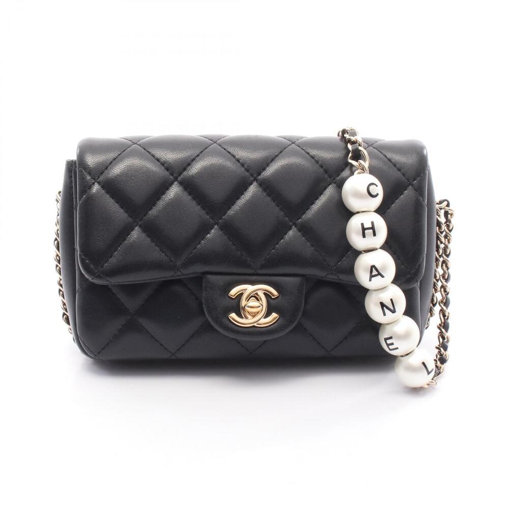 Chanel Matelasse Flap Shoulder Bag Lambskin Sheepskin Leather Black